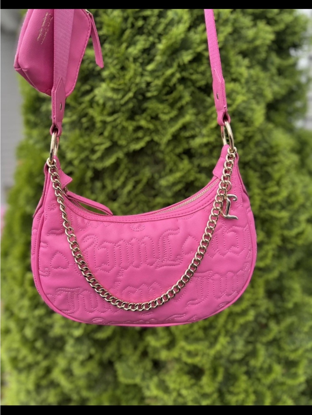Juicy Couture Puff Half Moon Juicy Hot Pink Crossbody Purse W/Pouch